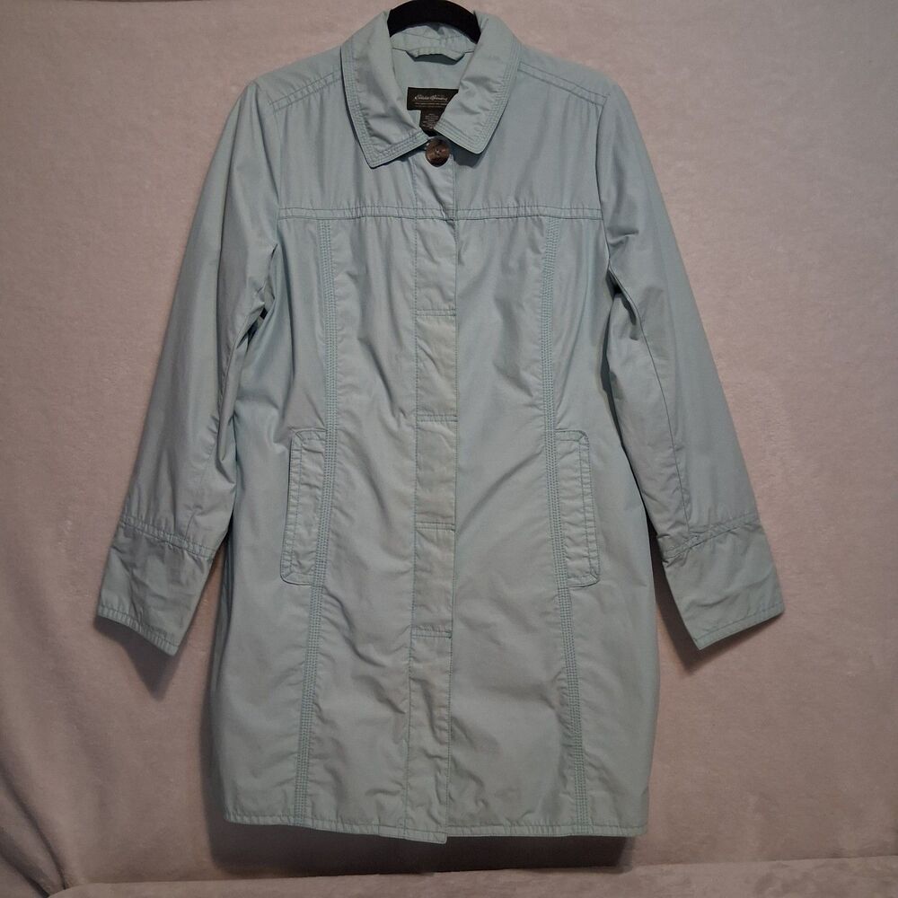 Eddie Bauer M Jacket Mid Length Pastel Blue Cotton Nylon Transitional Lined